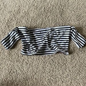 Beach Riot striped off shoulder bandeau swim top